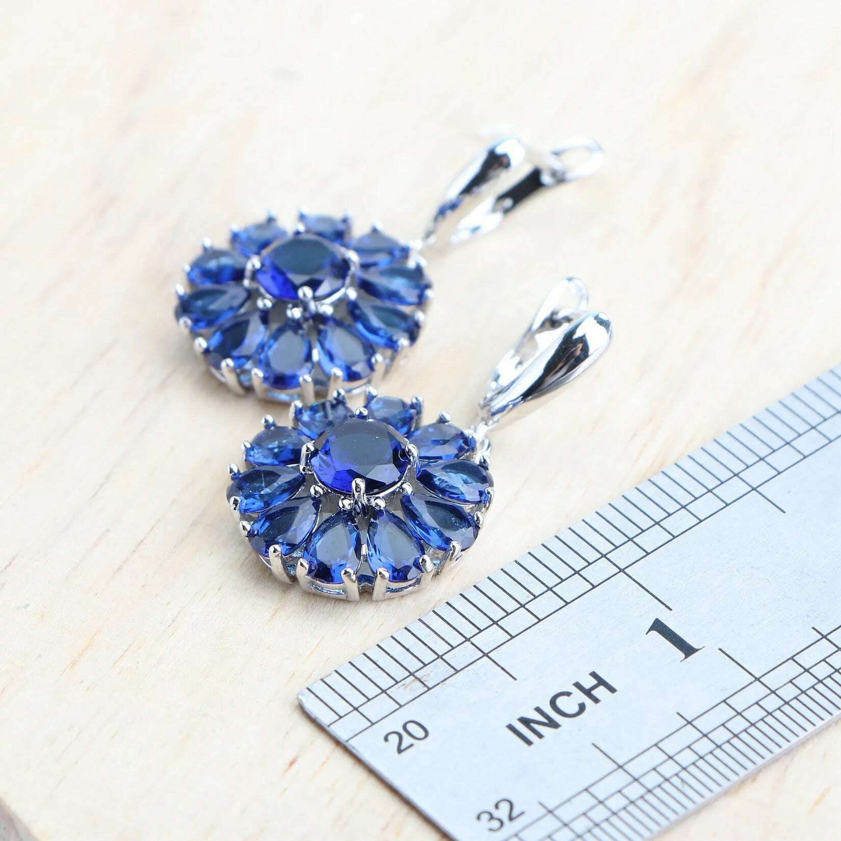 KIMLUD, 925 Silver Jewelry Sets For Women Wedding Blue Zircon Earrings Rings Charm Bracelets Pendant Necklace Bridal Jewelry Ladies Set, KIMLUD Womens Clothes