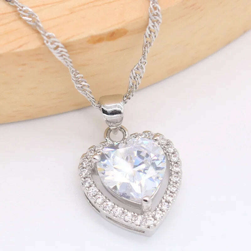 KIMLUD, 925 Sterling Silver Jewelry Sets For Women Wedding White Zircon Bracelet Pierced Earrings Necklace pendant Ring Free Gift Box, KIMLUD Womens Clothes
