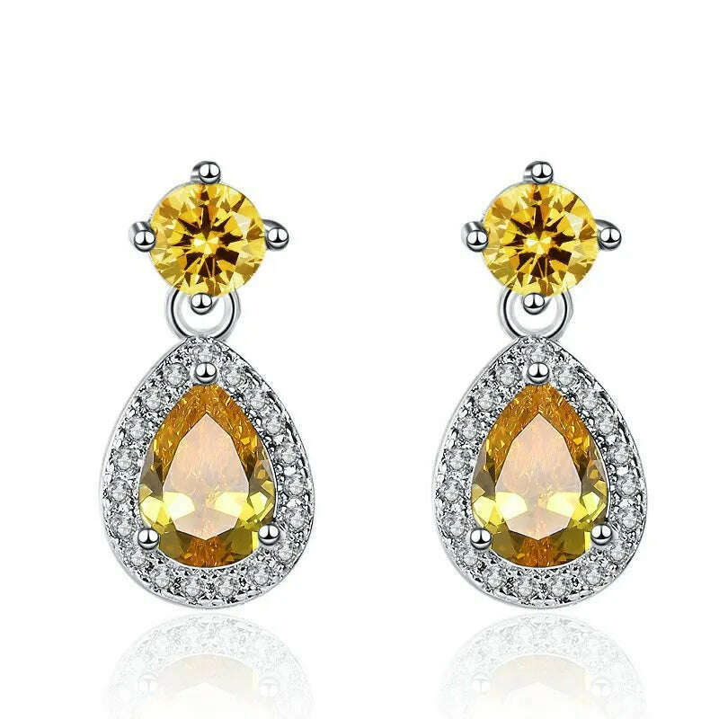 KIMLUD, 925 Sterling Silver Jewelry Women Fashion Cute Tiny Clear Crystal CZ Stud Earrings Gift for Girls Teens Lady Gift, ED158-yellow, KIMLUD APPAREL - Womens Clothes