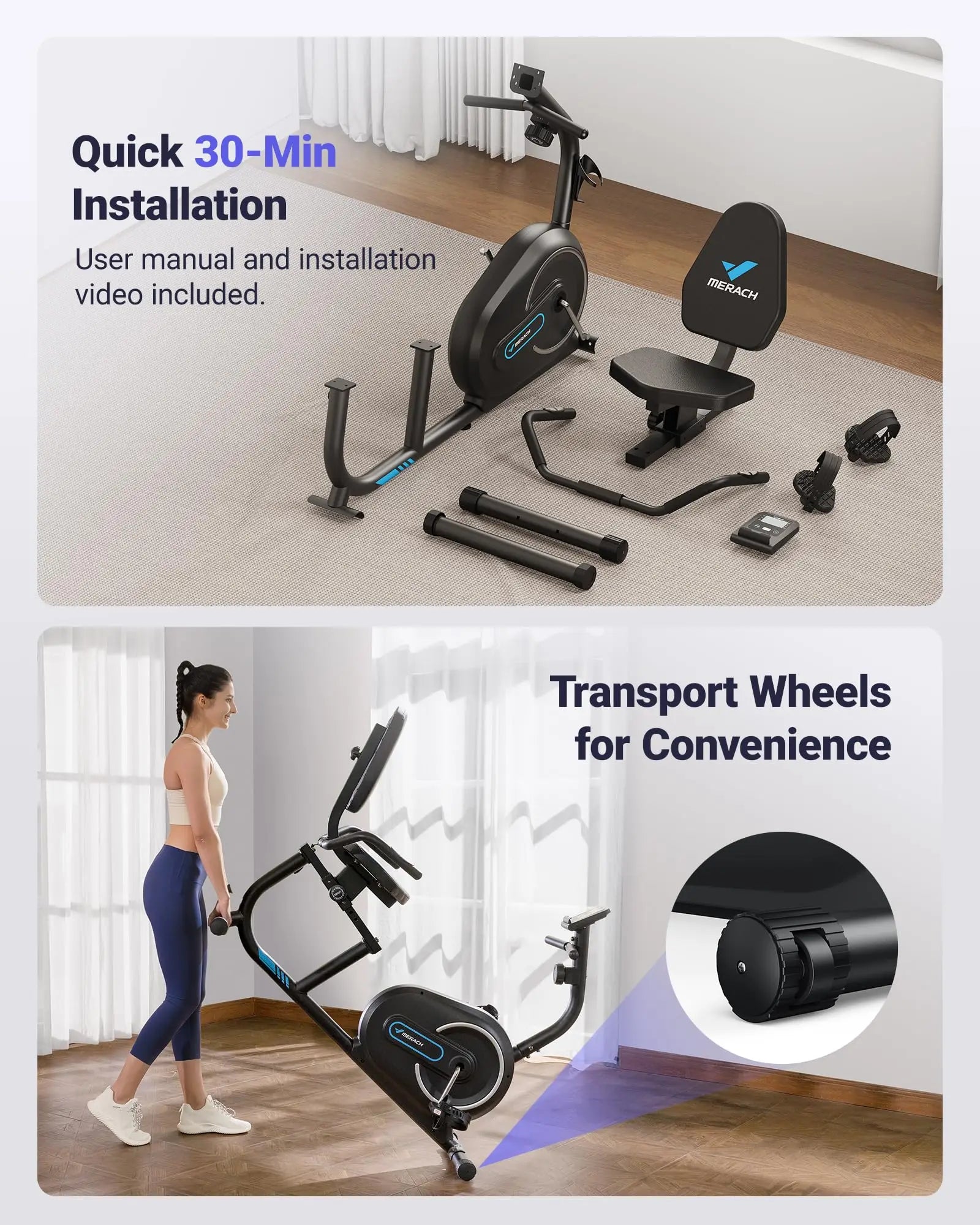 MERACH Recumbent Exercise Bike for Home with Smart Bluetooth Exclusive App Connectivity Heart Rate Handle Magnetic Bikes S08