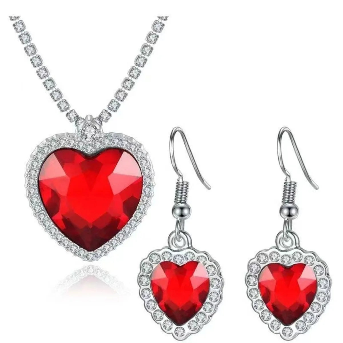 Ocean Heart Titanic Blue Pendant Necklace+Velvet Bag New Fashionable Sparkling Full Diamond Eternal Love Red Sweater Chain