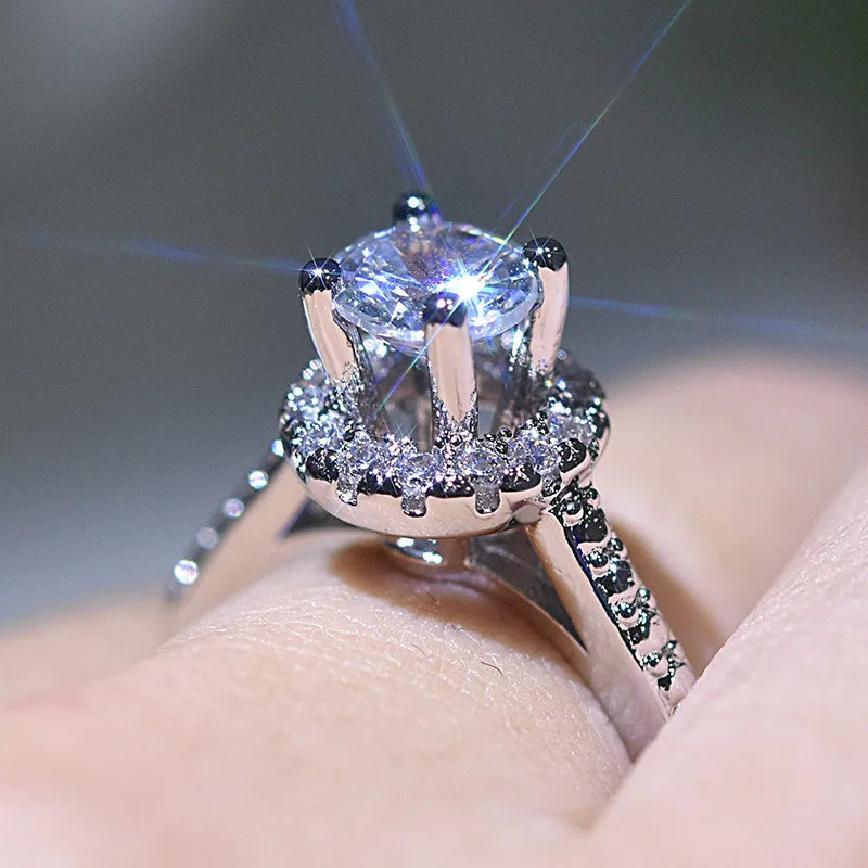 KIMLUD, New 925 Sterling Silver Ring Simulation Diamond CZ Ring, Suitable For Female Charm Jewelry Engagement Gifts, KIMLUD Womens Clothes
