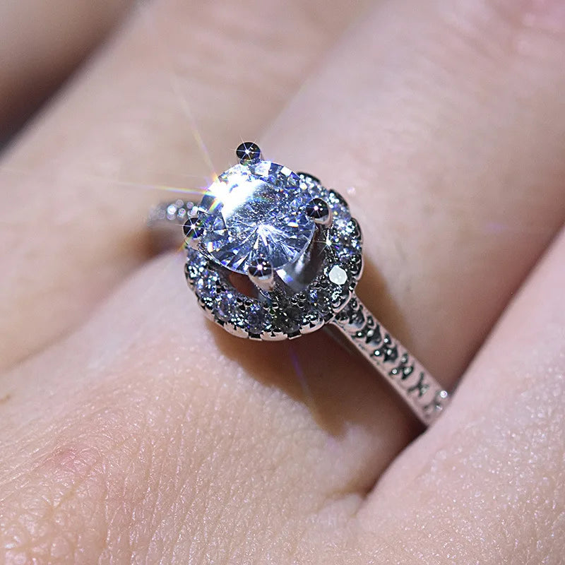 KIMLUD, New 925 Sterling Silver Ring Simulation Diamond CZ Ring, Suitable For Female Charm Jewelry Engagement Gifts, KIMLUD Womens Clothes