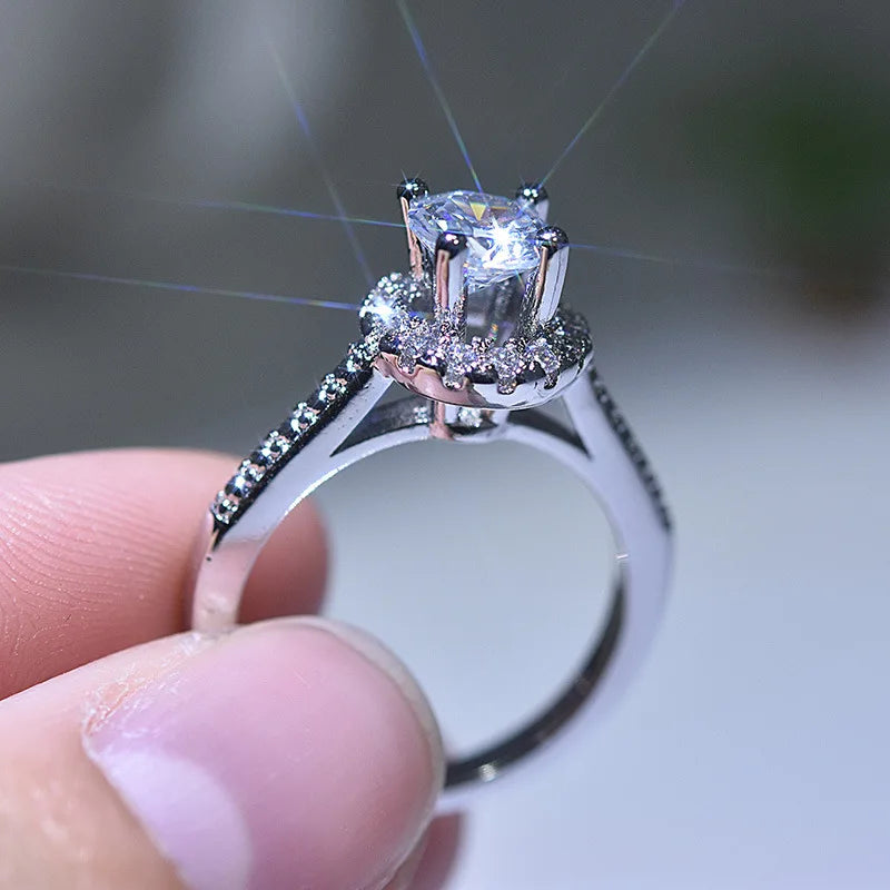 KIMLUD, New 925 Sterling Silver Ring Simulation Diamond CZ Ring, Suitable For Female Charm Jewelry Engagement Gifts, WHITE / 9, KIMLUD APPAREL - Womens Clothes