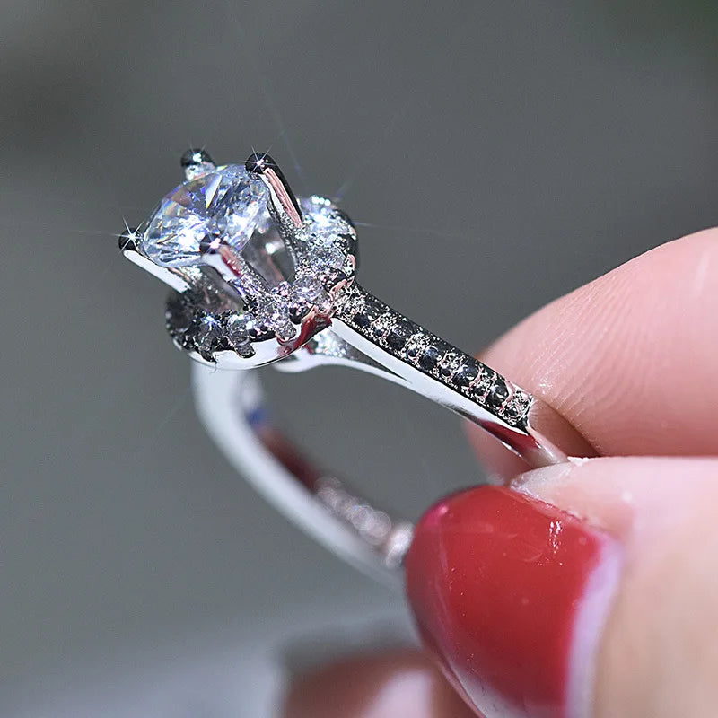 KIMLUD, New 925 Sterling Silver Ring Simulation Diamond CZ Ring, Suitable For Female Charm Jewelry Engagement Gifts, KIMLUD Womens Clothes