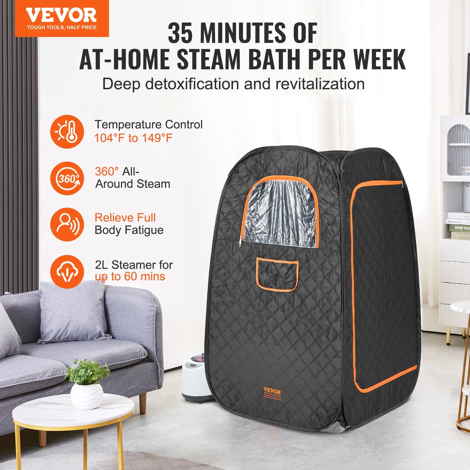 VEVOR Compact Portable Steam Sauna Tent 1200 Watt Home Therapeutic for Detox Relaxation Time Remote Control Personal for Home
