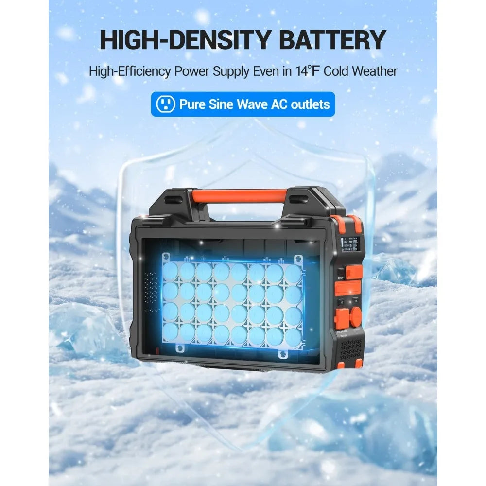 Portable Power Station with Hidden Folding Solar Panel, Self-charge & Pass-through Charging, 284Wh Battery Backup, AC 300W