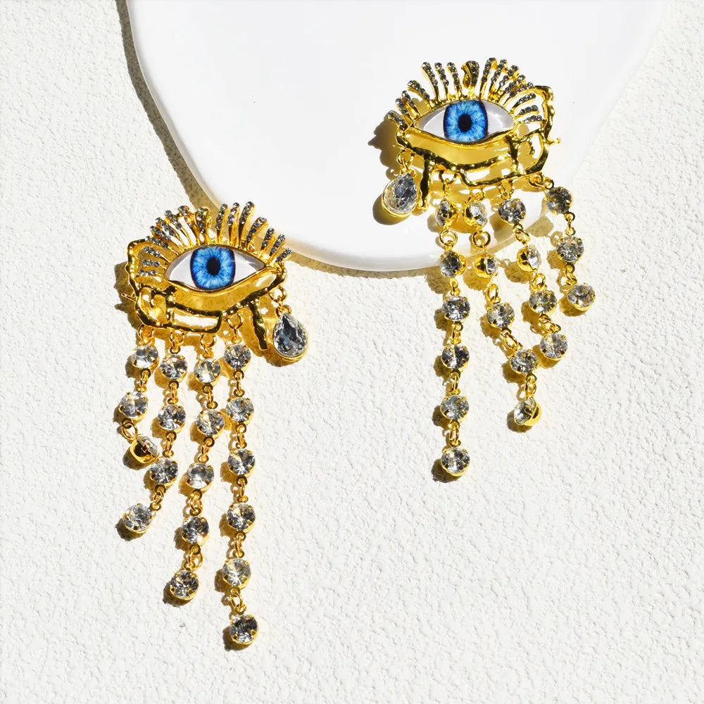 Vintage Ethnic Golden Eyes Chain Dangle Earrings For Women Fashion Jewelry Baroque Style Lady Statement Earrings Accessories