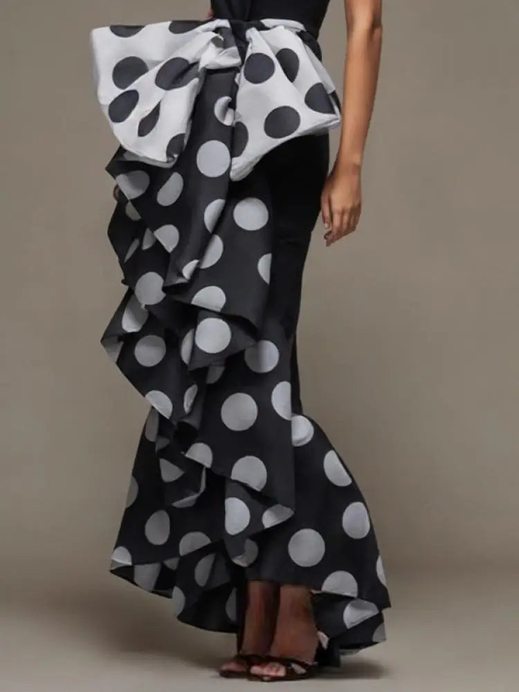 Yeezzi Women British Style Polka Dot Bow-Embellished Pleated Strapless Dress 2024 Summer Sleeveless Elegant Evening Dresses - KIMLUD