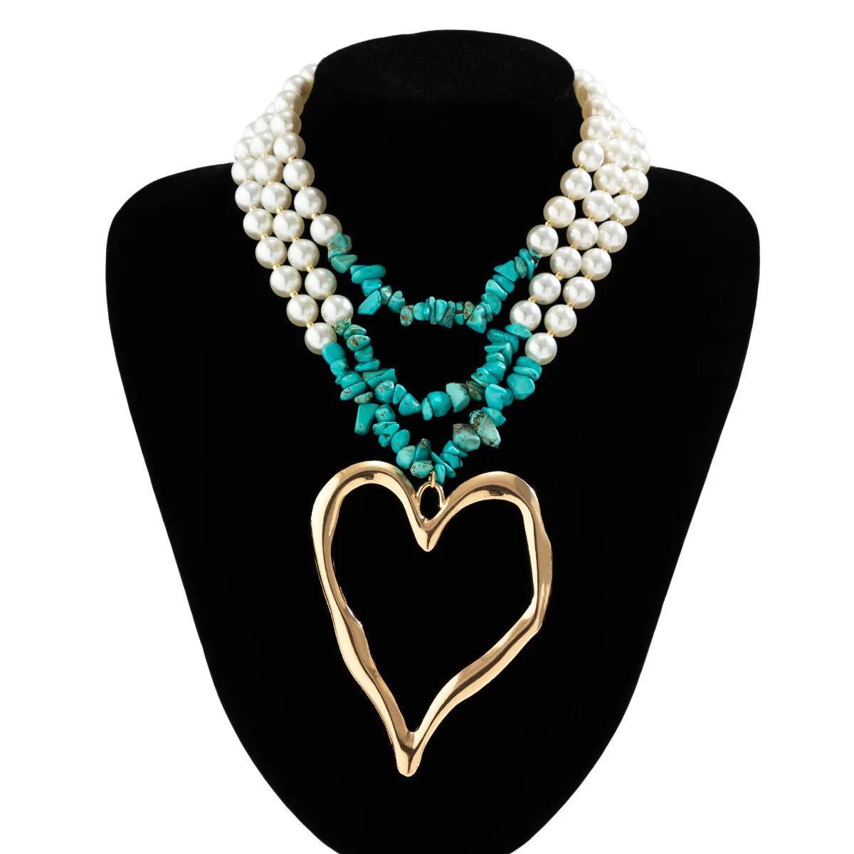 KMVEXO Exaggerated Pearl Bead Chain Necklace for Women Hollow Heart Gothic 2024 New Trendy Choker Neck Jewelry Steampunk Men