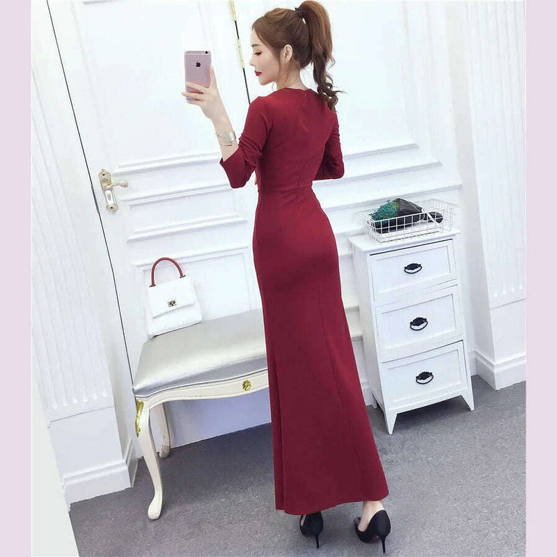 2025 Blue Bodycon Single Breasted Chic Office Lady Dress Women Korean Elegant Office Lady Dress Autumn Winter Fashion Prom Dress