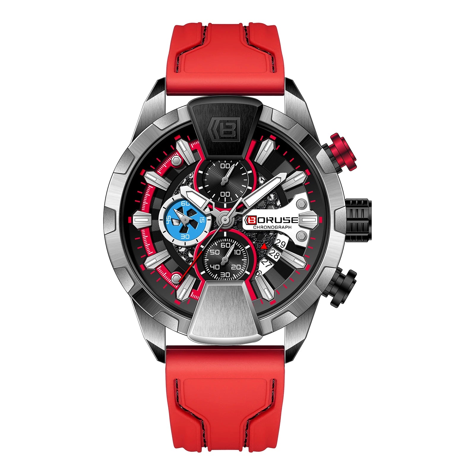 BORUSE Yellow Watches for Men Business Chronograph Silicone Waterproof Quartz Wristwatch Reloj Hombre