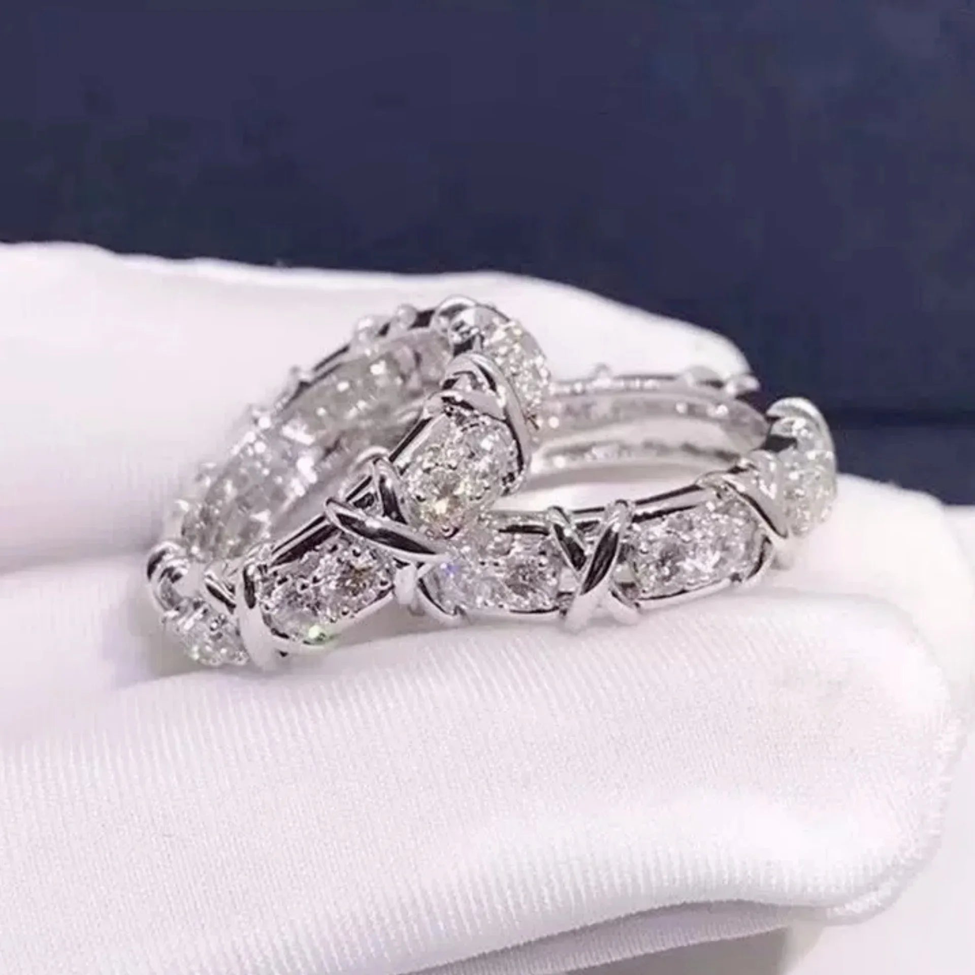 KIMLUD, Luxury 925 Sterling Silver Ring Interlaced With Aaa Zircon Crystal Ring For A Woman'S Engagement Jewelry Gift 2 Color Choices, KIMLUD Womens Clothes