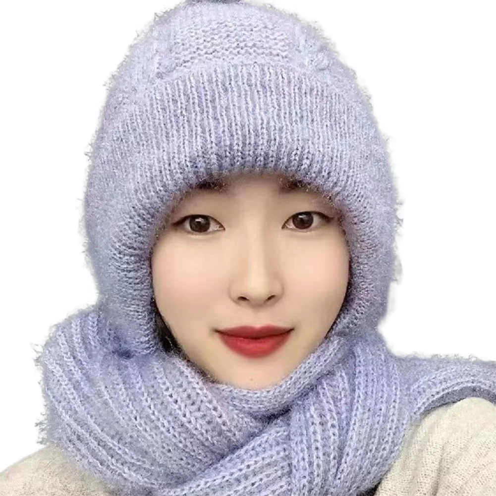 New Plush and Thickened Scarf Integrated Wind and Snow Hat, Autumn and Winter Squirrel Fluff Thread Hat for Warmth - KIMLUD