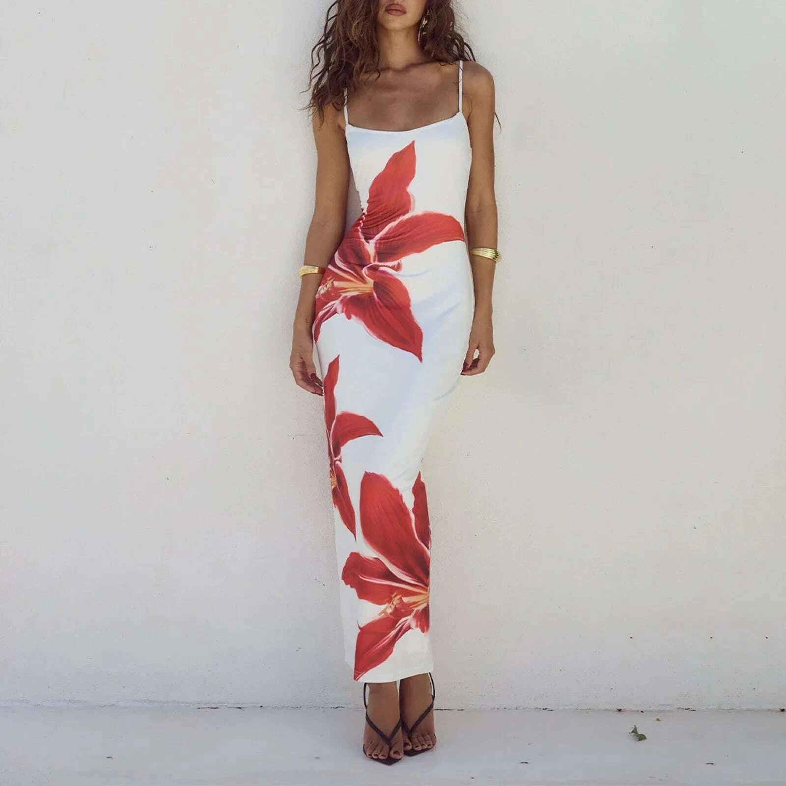Women Cocktail Bodycon Dress Split Bodycon Party Floral Print Spaghetti Strap Dresses Sexy Female Summer Outfits Streetwear