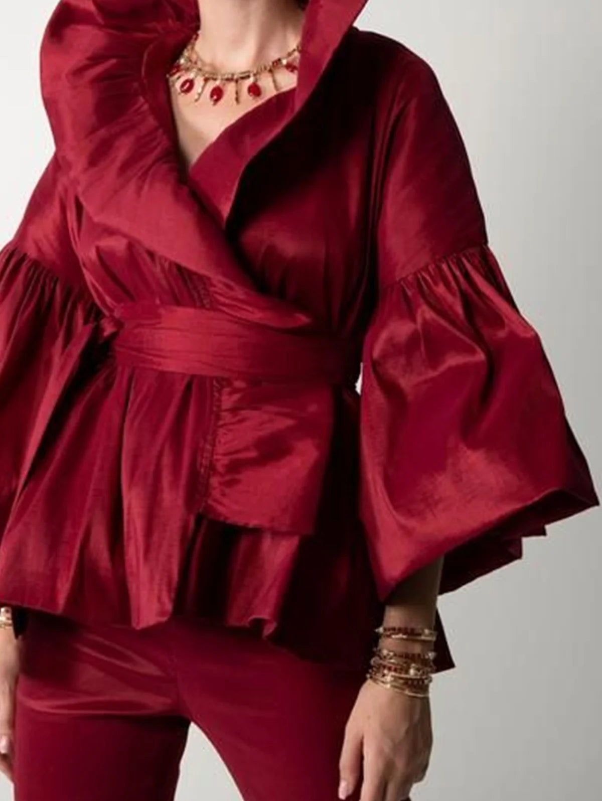 Elegant Turn Down Collar Women Blouse Puff Long Sleeve Ruffles Lady Blouse Shirt Women Tops Blouses Shirts Blusas Para Mujer