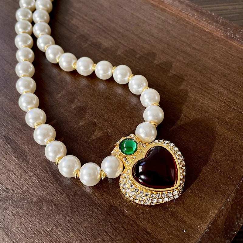 Draweye Winter Sweater Chain Vintage Heart Palace Style Neckalces for Women Pearls Fashion Hyperbole Collares Para Mujer