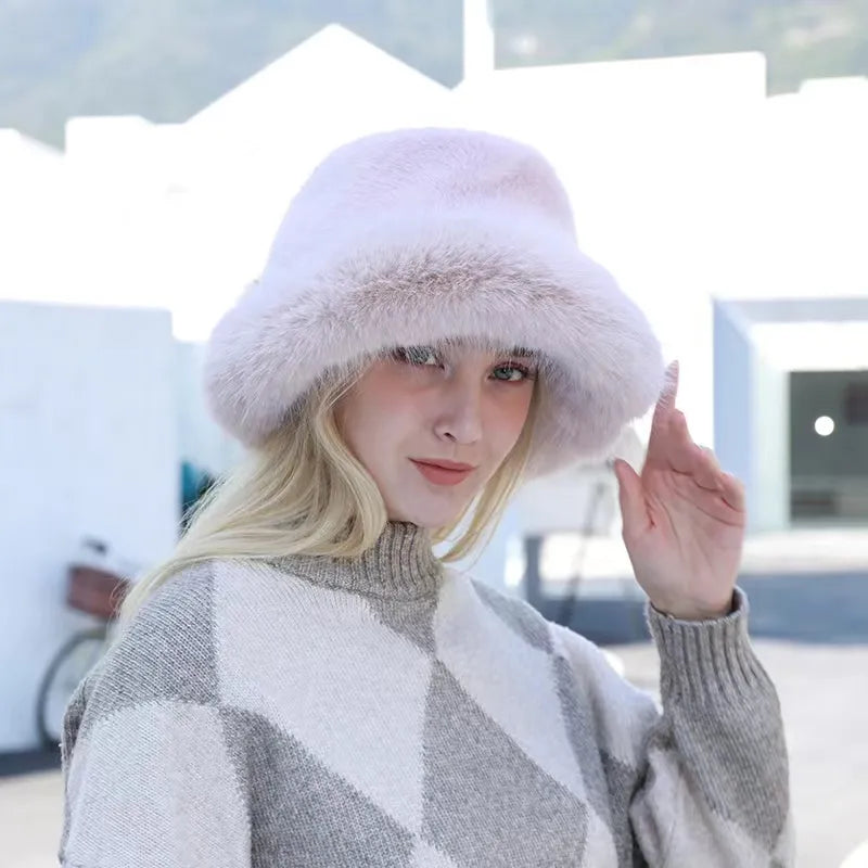 New Fur Hat Women Warm Snow Ski Cap Female Faux Fox Fur Bomber Hat Lady Windproof Winter Hats for Women Russian Warmer Hat - KIMLUD