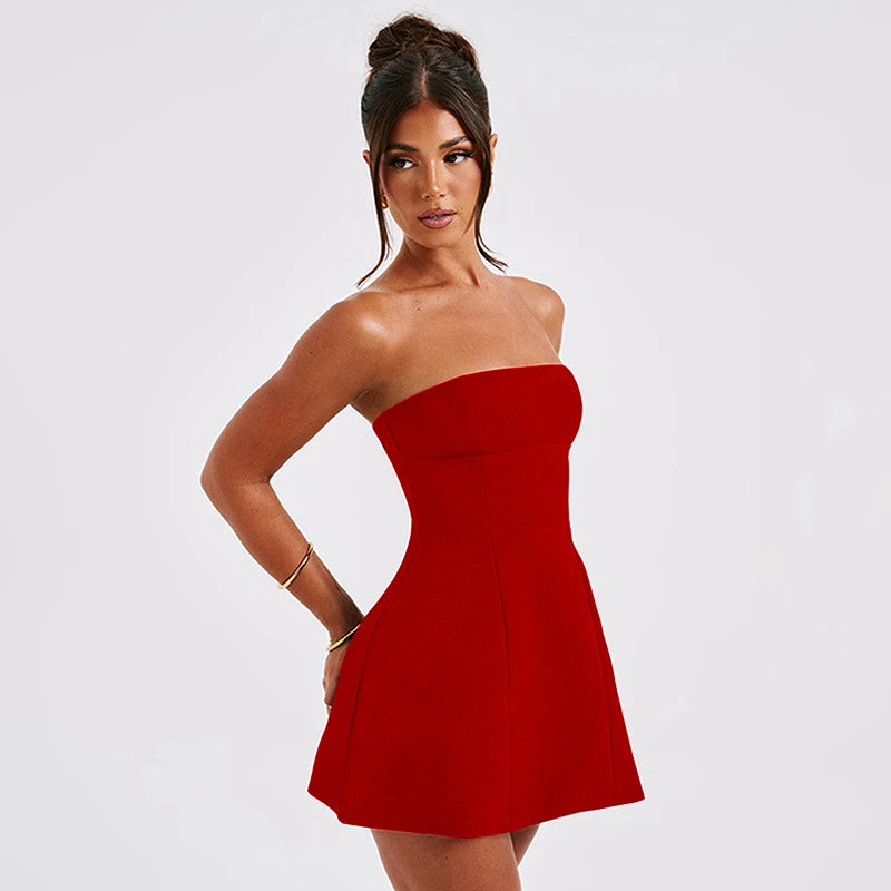 Sexy A-Line Dress Women's Summer New Solid Sexy Sleeveless Off Shoulder Bodycon Dresses Fashion Elegant Club Party Lady Dresses