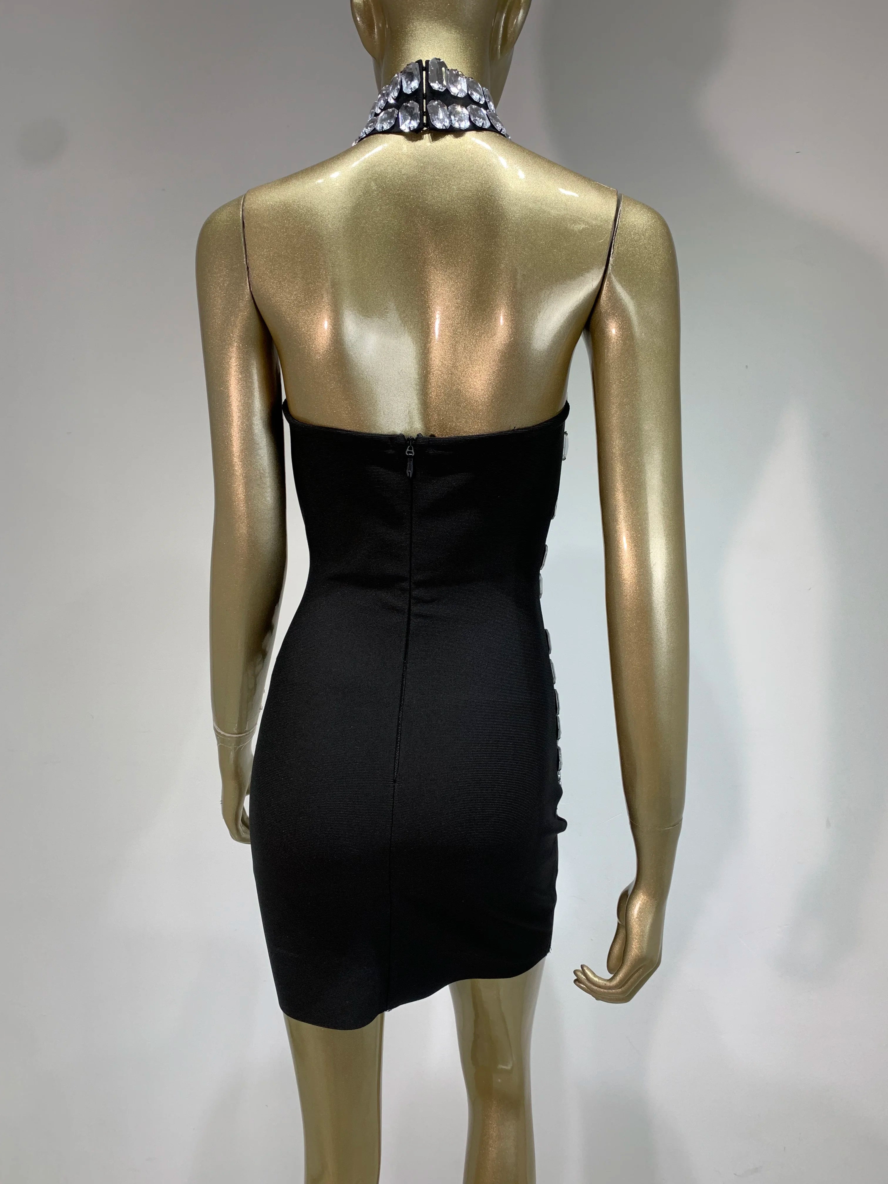 Brand New Ins 2025 Women Black Strapless Crystal Bandage Bodycon Dress Designer Collar Elegant Mini Evening Party Dress Vestido