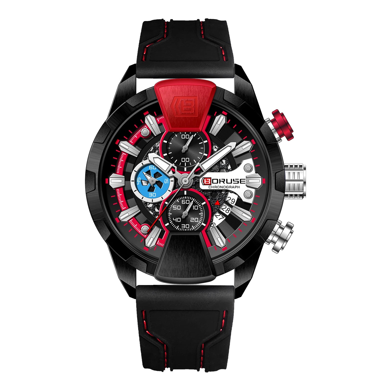 BORUSE Yellow Watches for Men Business Chronograph Silicone Waterproof Quartz Wristwatch Reloj Hombre