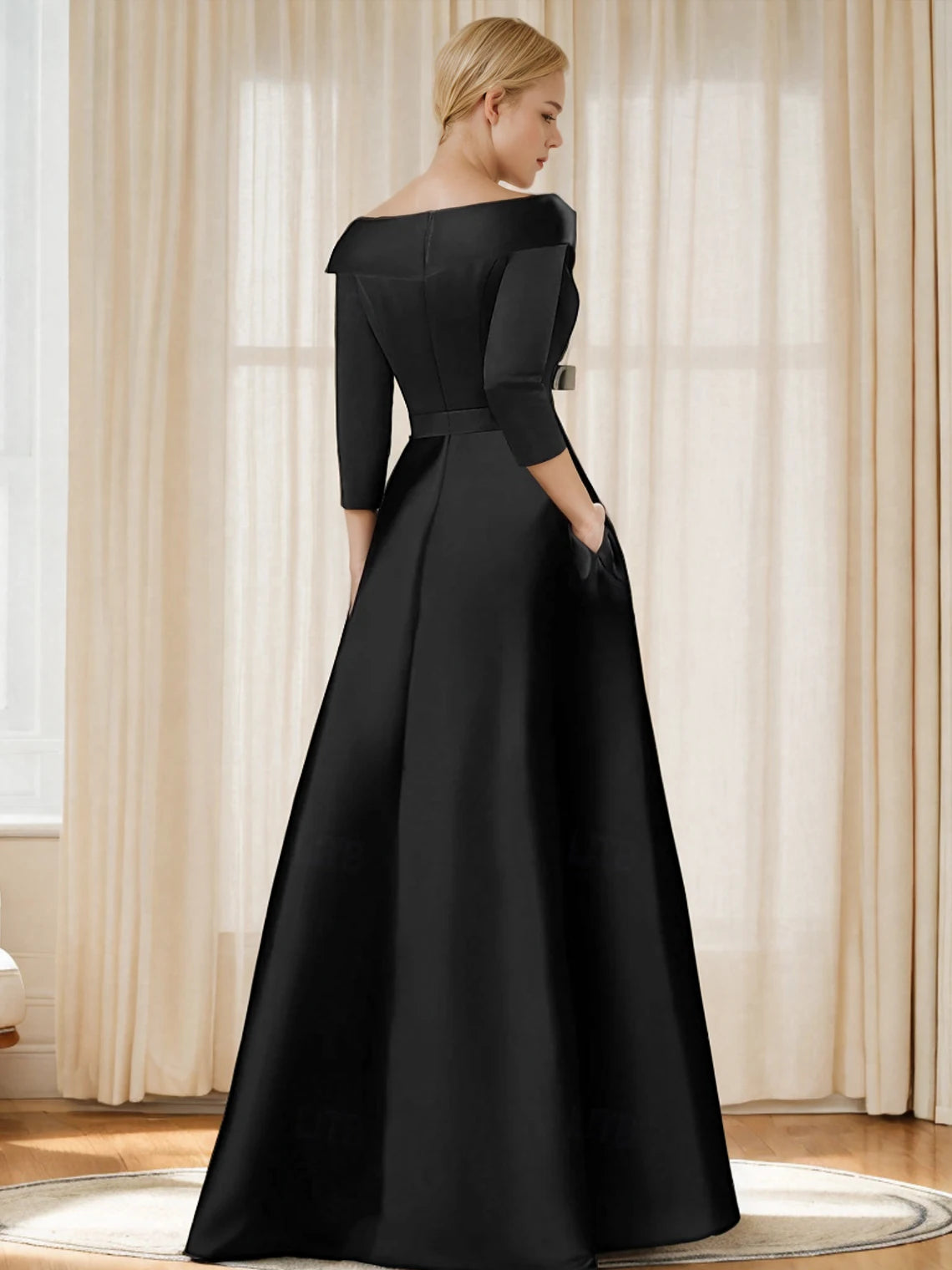 KIMLUD, A-Line Evening Gown Elegant Dress Formal Floor Length Shirt Collar Pocket with Appliques dress to impress 2025 free customized, KIMLUD Womens Clothes