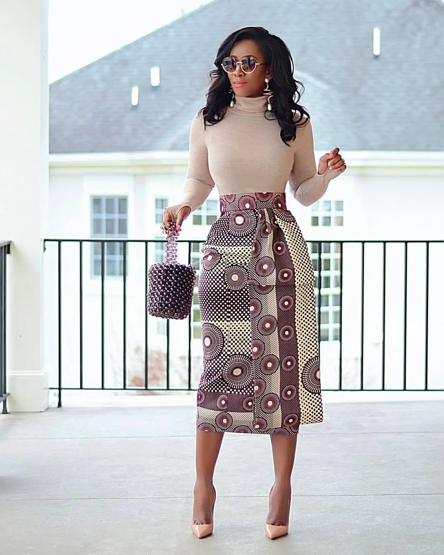 CM.YAYA Women Skirts Print High Waist Stretchy Bodycon Midi Skirt Ladies Vintage Fashion Streetwear 2024 Autumn Winter Elastic