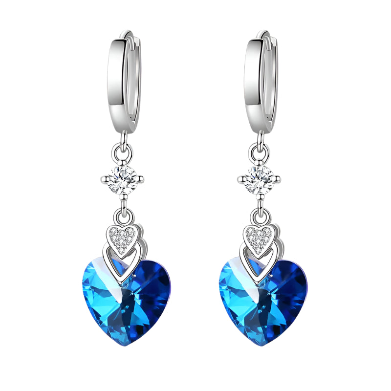 925 Sterling Silver Earrings Blue Crystal Heart-Shaped Zircon Earrings For A Woman'S Engagement Charm Jewelry Gift - KIMLUD
