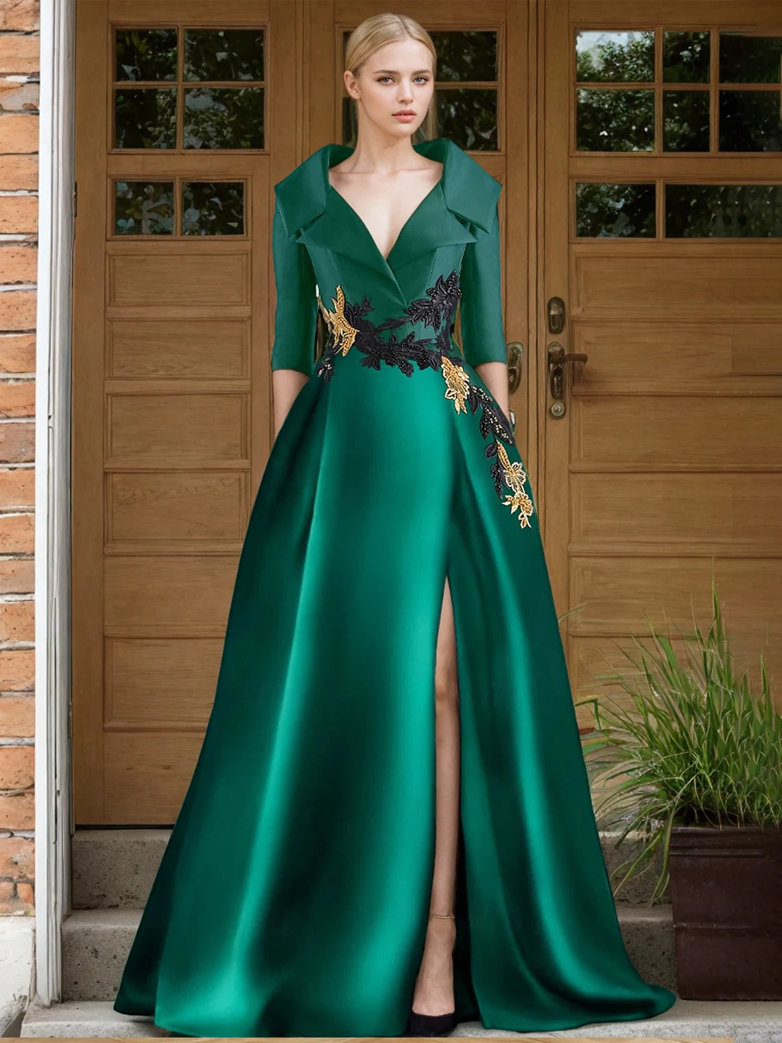 KIMLUD, A-Line Evening Gown Elegant Dress Formal Floor Length Shirt Collar Pocket with Appliques dress to impress 2025 free customized, Dark Green / 8 / Floor Length|CHINA, KIMLUD APPAREL - Womens Clothes