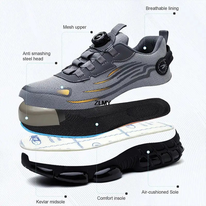 KIMLUD, Rotary Button Safety Shoes Men Steel Toe Sneakers Puncture Proof Work Safety Boots Air Cushion Sport Work Shoes Anti-smash Boots, KIMLUD Womens Clothes