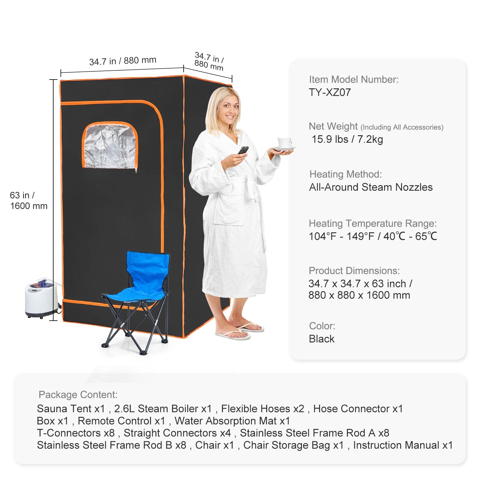 VEVOR Compact Portable Steam Sauna Tent 1200 Watt Home Therapeutic for Detox Relaxation Time Remote Control Personal for Home