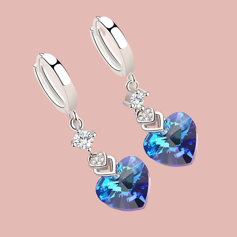 925 Sterling Silver Earrings Blue Crystal Heart-Shaped Zircon Earrings For A Woman'S Engagement Charm Jewelry Gift - KIMLUD