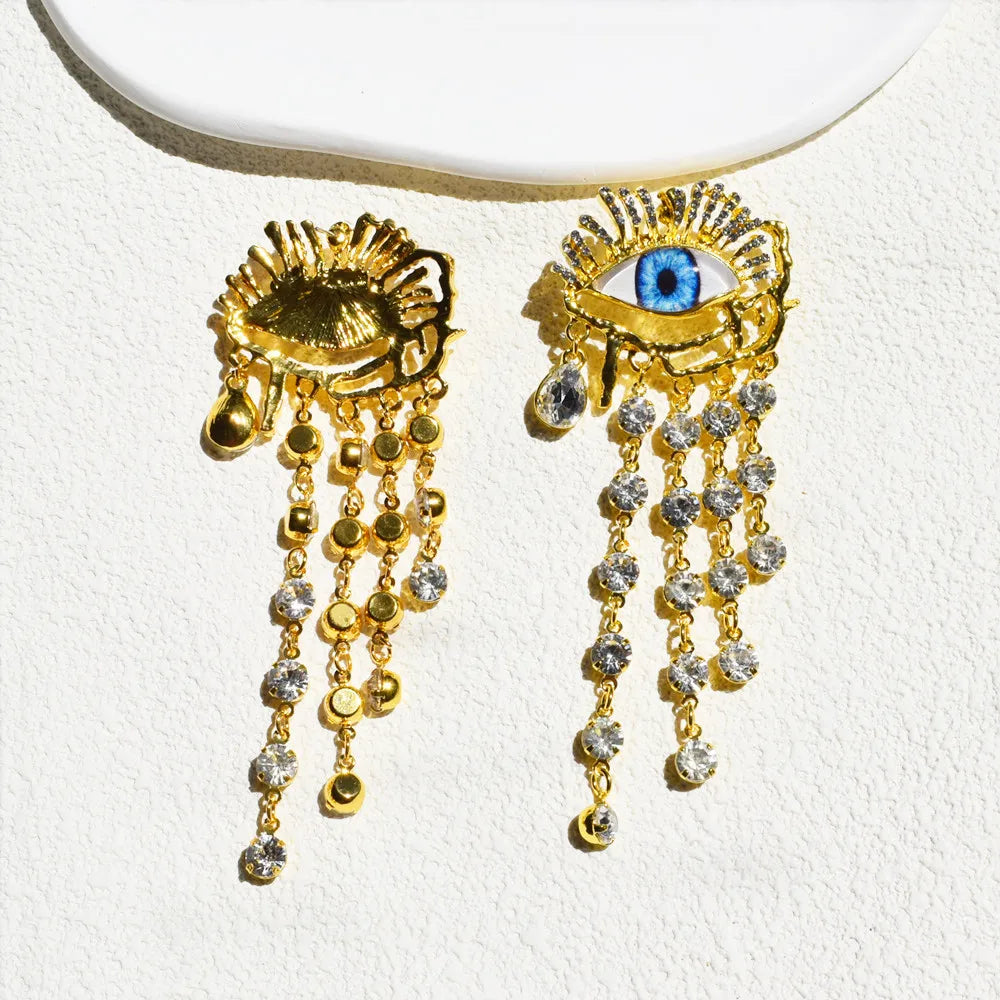 Vintage Ethnic Golden Eyes Chain Dangle Earrings For Women Fashion Jewelry Baroque Style Lady Statement Earrings Accessories