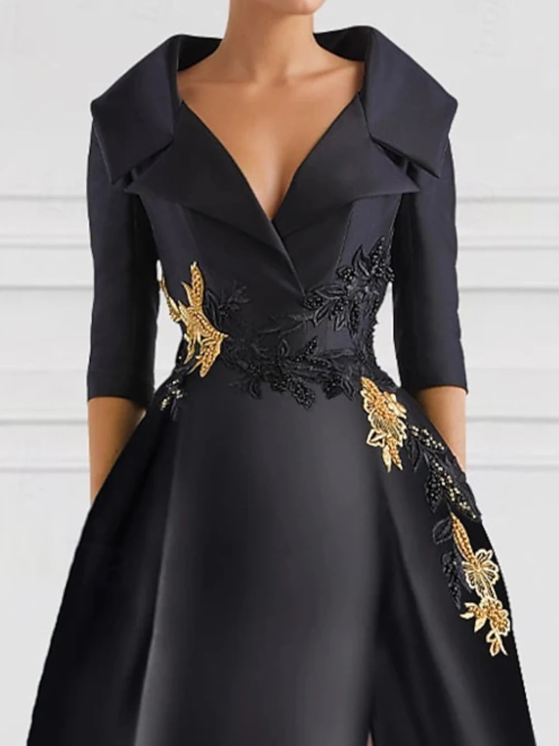 KIMLUD, A-Line Evening Gown Elegant Dress Formal Floor Length Shirt Collar Pocket with Appliques dress to impress 2025 free customized, KIMLUD Womens Clothes