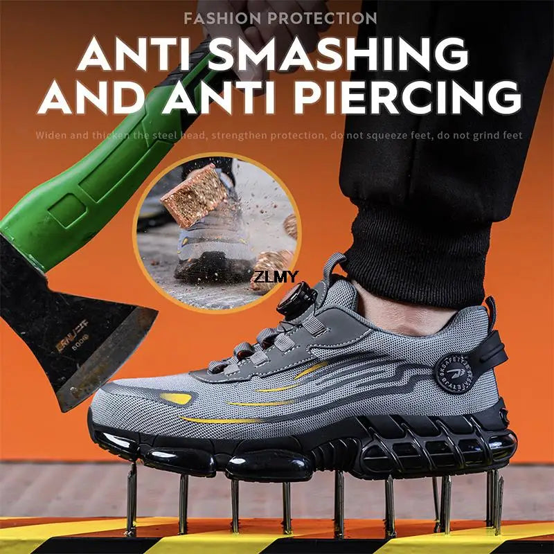 KIMLUD, Rotary Button Safety Shoes Men Steel Toe Sneakers Puncture Proof Work Safety Boots Air Cushion Sport Work Shoes Anti-smash Boots, KIMLUD Womens Clothes