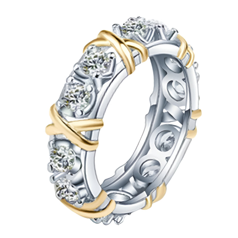 KIMLUD, Luxury 925 Sterling Silver Ring Interlaced With Aaa Zircon Crystal Ring For A Woman'S Engagement Jewelry Gift 2 Color Choices, Platinum Plated / Yellow / 12, KIMLUD APPAREL - Womens Clothes