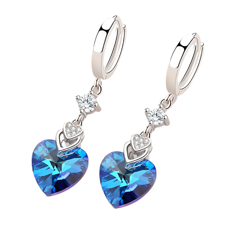 925 Sterling Silver Earrings Blue Crystal Heart-Shaped Zircon Earrings For A Woman'S Engagement Charm Jewelry Gift - KIMLUD
