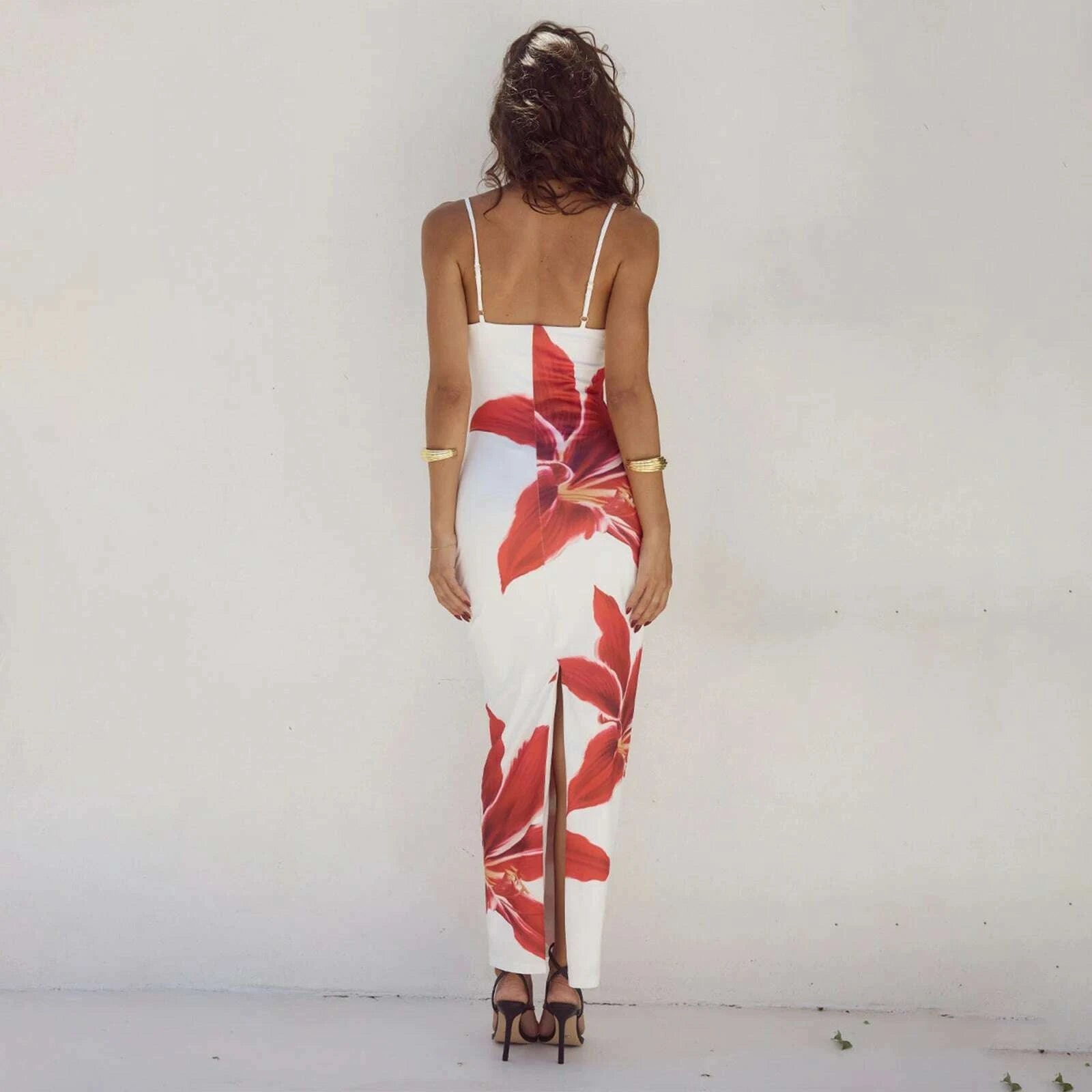 Women Cocktail Bodycon Dress Split Bodycon Party Floral Print Spaghetti Strap Dresses Sexy Female Summer Outfits Streetwear