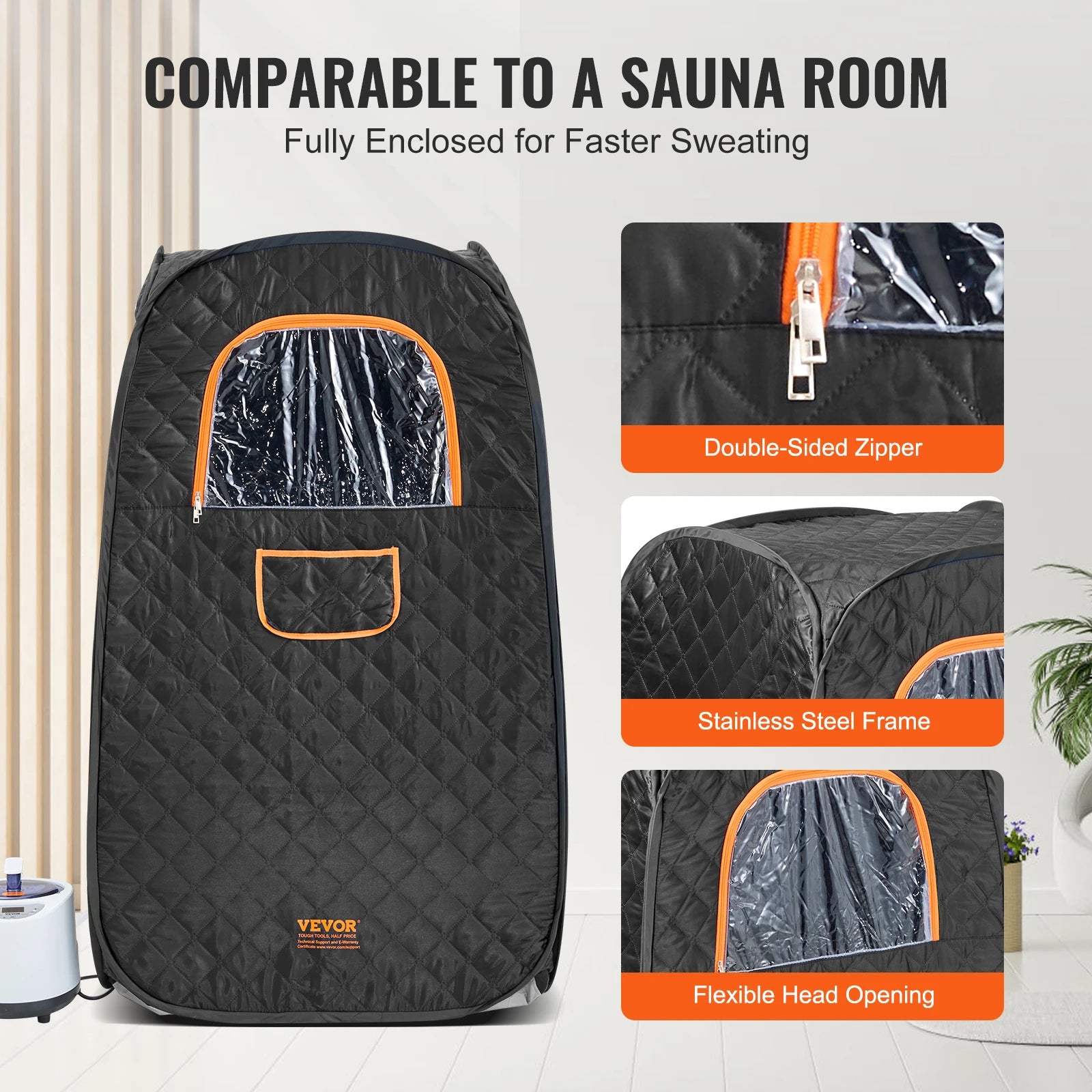 VEVOR Compact Portable Steam Sauna Tent 1200 Watt Home Therapeutic for Detox Relaxation Time Remote Control Personal for Home