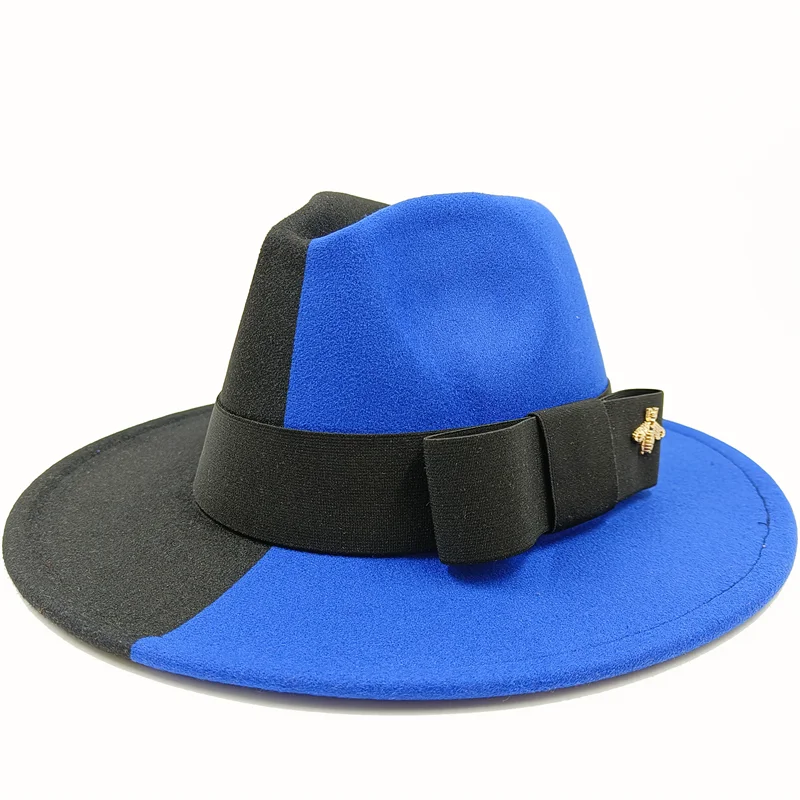 Wholesale Fedora hats Winter round concave convex surface flat top bow elastic ribbon men's and women's felt jazz hats Fedora - KIMLUD