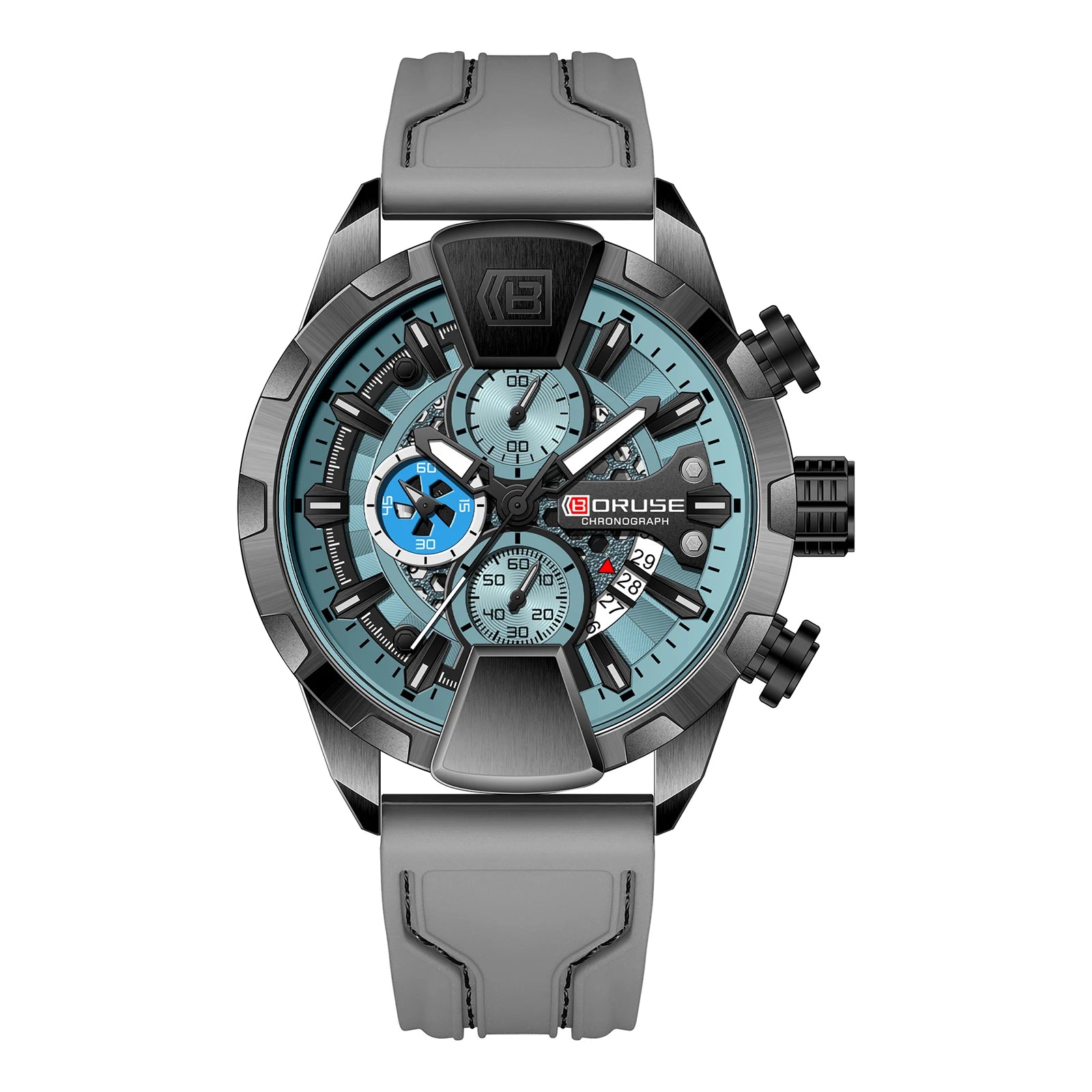 BORUSE Yellow Watches for Men Business Chronograph Silicone Waterproof Quartz Wristwatch Reloj Hombre