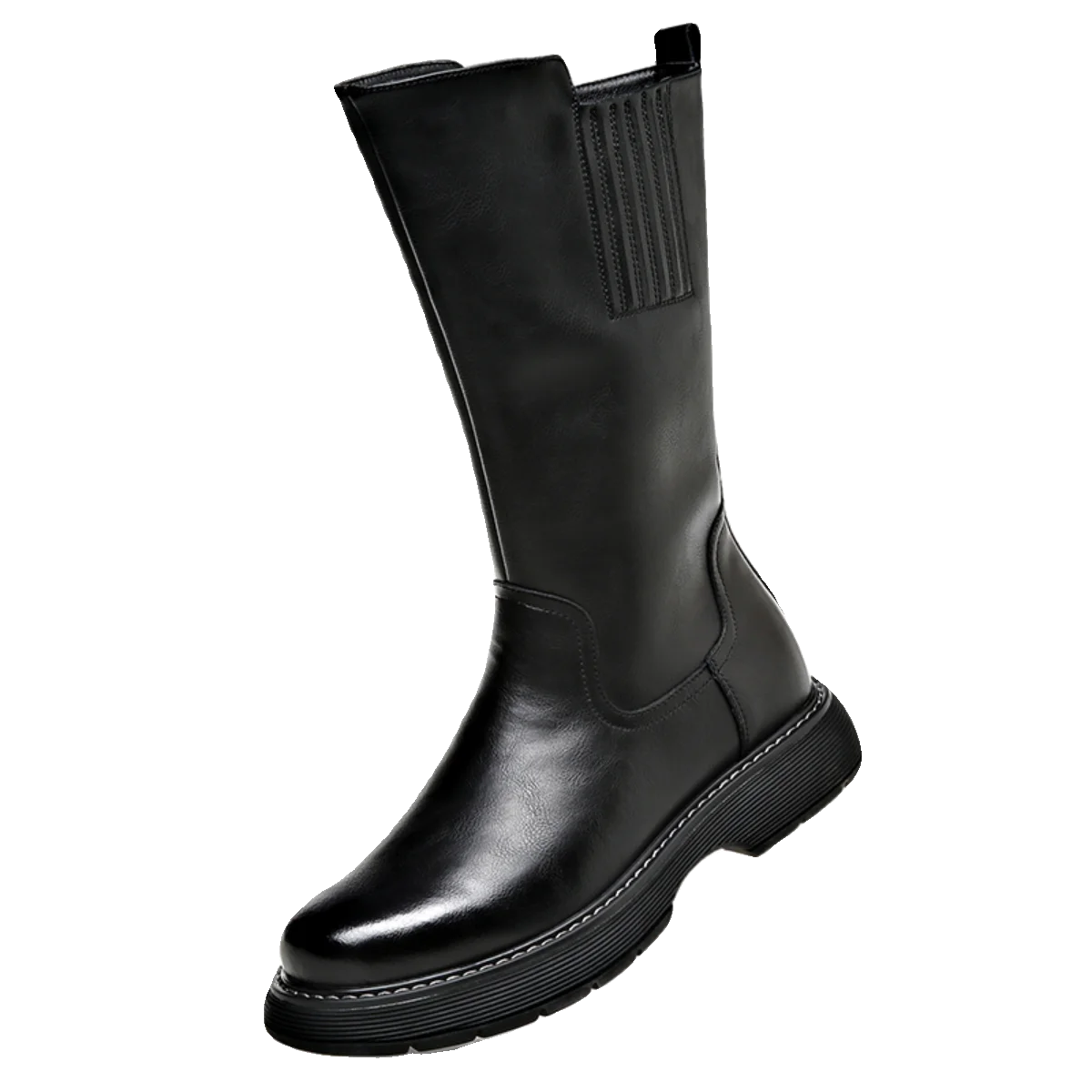 Long Boots Men's High Barrel Genuine Leather Knight Thick Sole Vintage High Top Denim Martin Soft Leather Plush Elevated Horse - KIMLUD