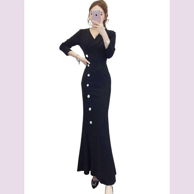 2025 Blue Bodycon Single Breasted Chic Office Lady Dress Women Korean Elegant Office Lady Dress Autumn Winter Fashion Prom Dress
