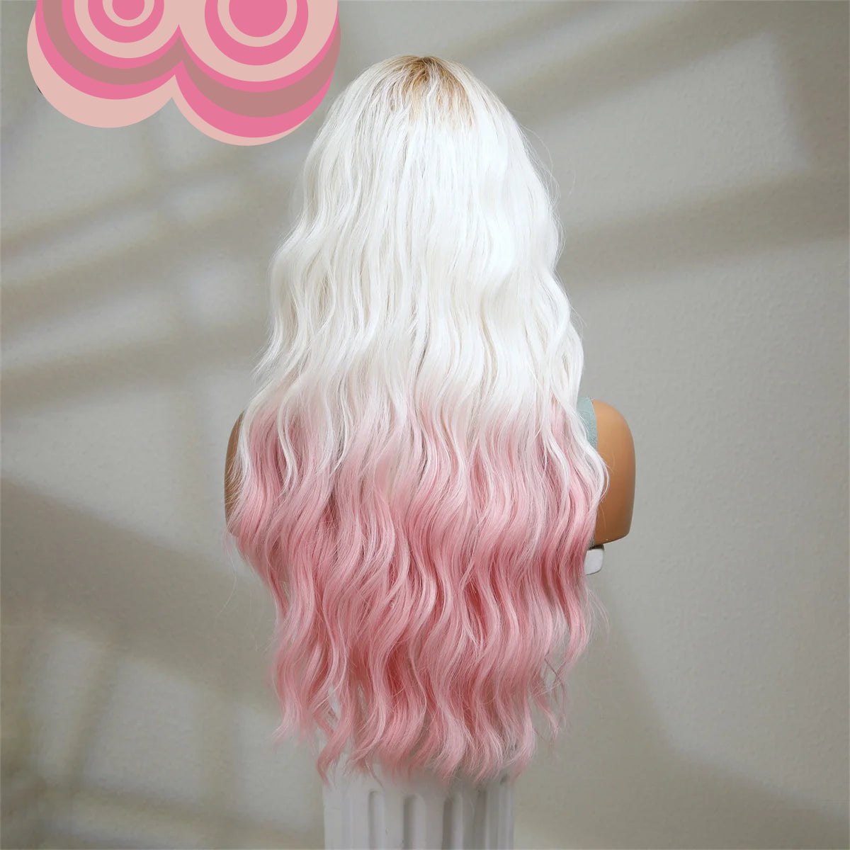 oneNonly Pink White Long Wig Blonde Rainbow Wavy Wigs Halloween Cosplay Party Wigs for Women Makeup Tools Synthetic Hair - KIMLUD
