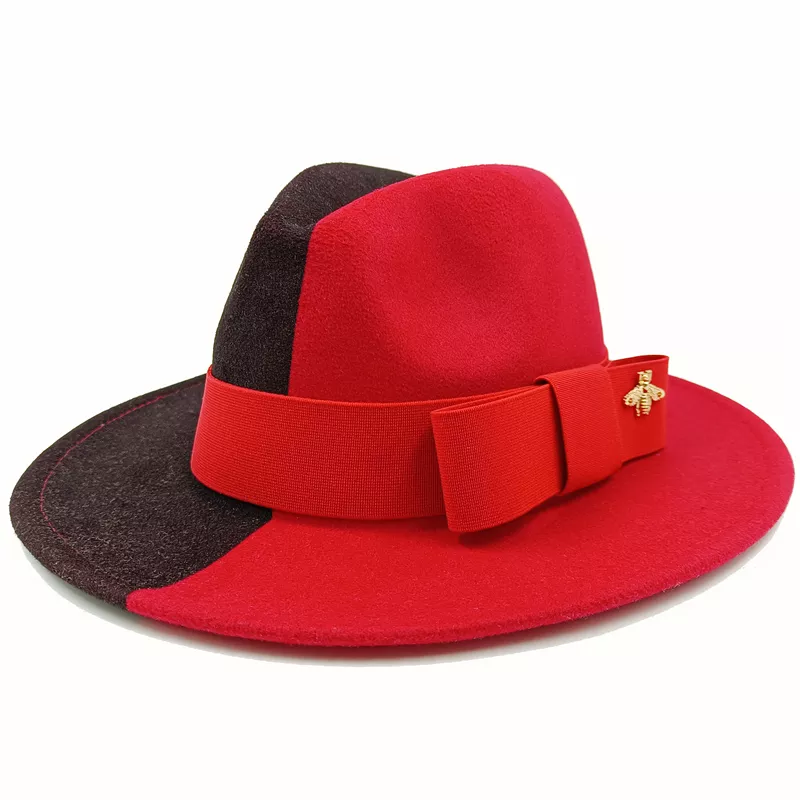Wholesale Fedora hats Winter round concave convex surface flat top bow elastic ribbon men's and women's felt jazz hats Fedora - KIMLUD