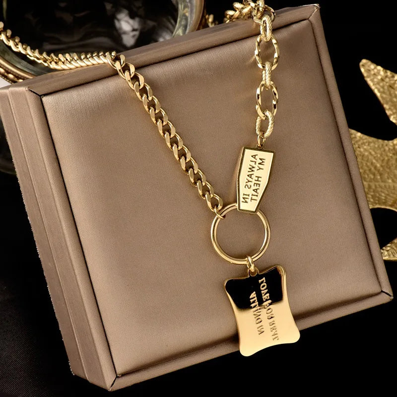 New 316L Titanium Stainless Steel Gold Color Choker Necklace Fashion Luxury Letter Love Heart Pendant Women's Party