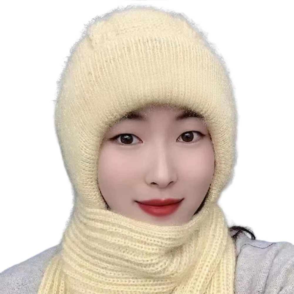 New Plush and Thickened Scarf Integrated Wind and Snow Hat, Autumn and Winter Squirrel Fluff Thread Hat for Warmth - KIMLUD