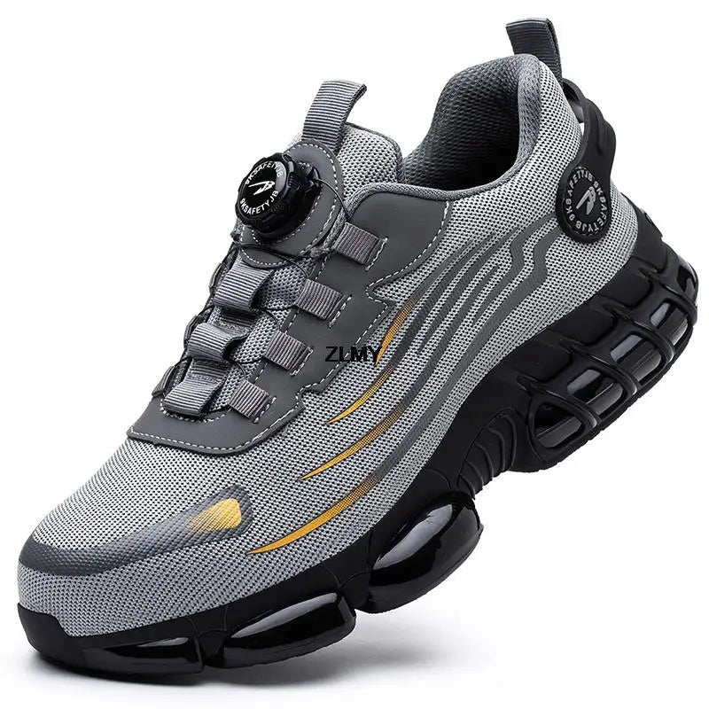 KIMLUD, Rotary Button Safety Shoes Men Steel Toe Sneakers Puncture Proof Work Safety Boots Air Cushion Sport Work Shoes Anti-smash Boots, grey / 46, KIMLUD APPAREL - Womens Clothes