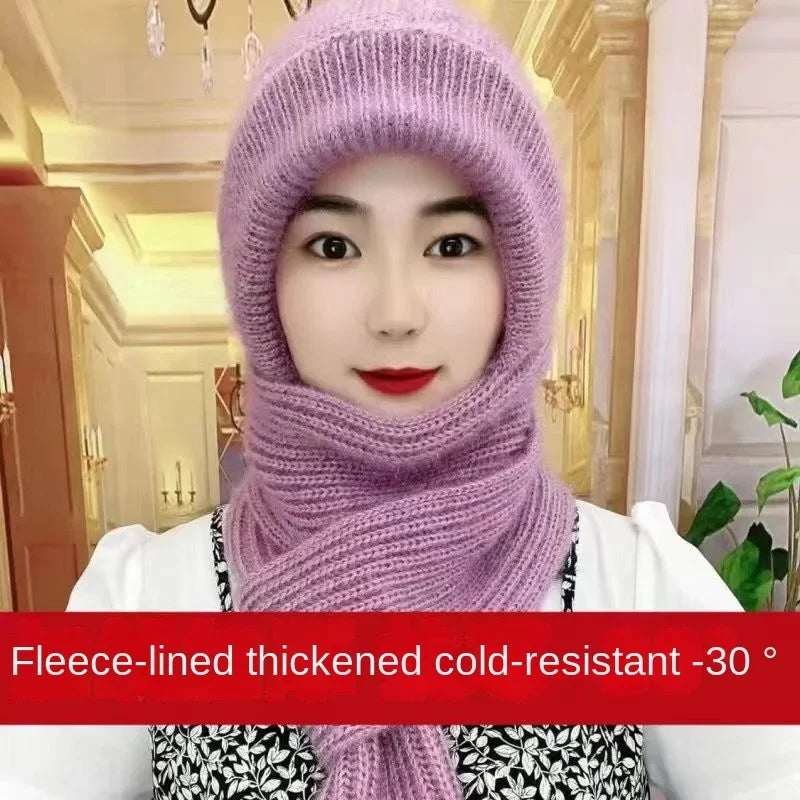 New Plush and Thickened Scarf Integrated Wind and Snow Hat, Autumn and Winter Squirrel Fluff Thread Hat for Warmth - KIMLUD