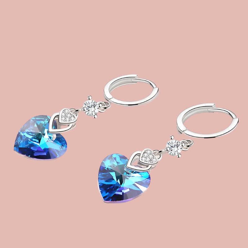 925 Sterling Silver Earrings Blue Crystal Heart-Shaped Zircon Earrings For A Woman'S Engagement Charm Jewelry Gift - KIMLUD